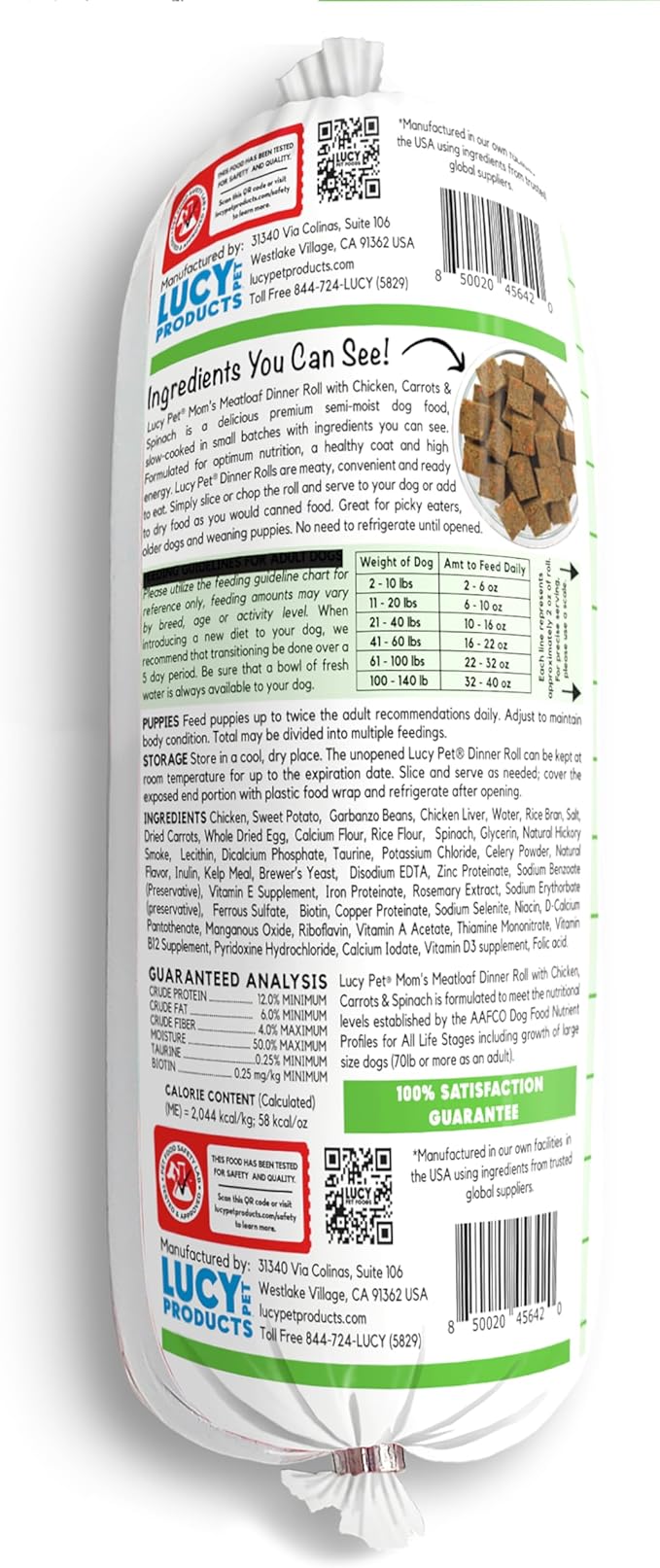 Lucy Pet Dinner Rolls- Mom's Meatloaf Chicken with Carrots and Spinach 2lb