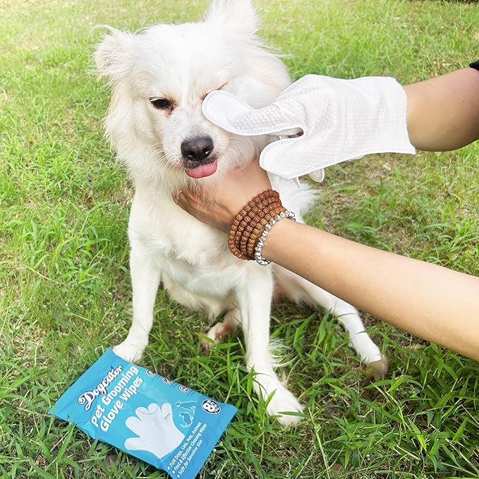 Dog Glove Wipes for Cleaning Paws Butt | Pet Grooming Deodorizing Dog Ear Glove Wipes | Fragrance Free Natural Puppy Glove Wipes | Soothes Itchy Dry Skin | 8 Count
