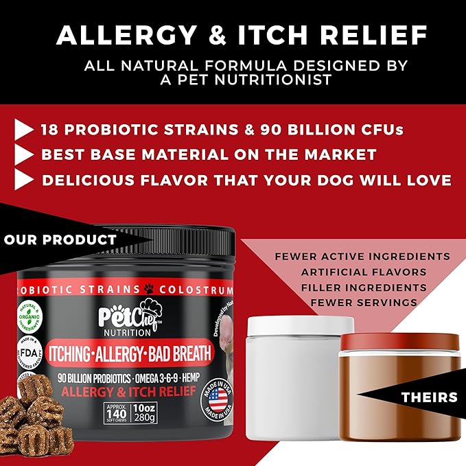 Pet Chef Allergy Defender - Natural Dog Allergy Relief Chews - Effective Medicine for Dog Allergies, Environment and Household Irritant Prevention - Safe & Strong Allergy Supplements for Dogs