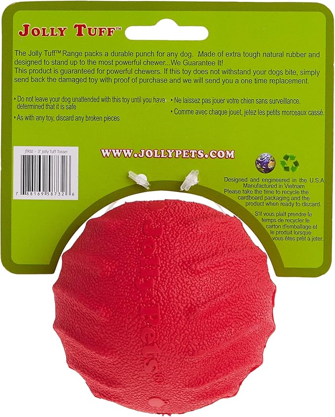 Jolly Pets Tuff Tosser Bouncing Ball Tog Toy/Treat Holder, 3 Inches, Red