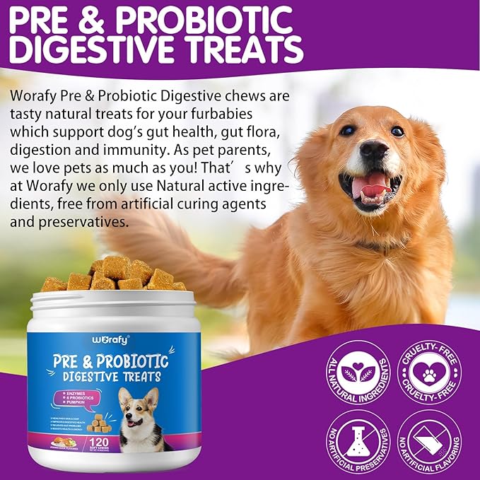 Probiotics for Dogs,Dog Probiotics for Digestive Enzymes,Gut Health,Itchy Skin,Allergies,Yeast Balance,Probiotics Chew for Dogs,Dog Probiotics for Small,Medium,Large Dogs,120 Count,Peking Duck Flavor