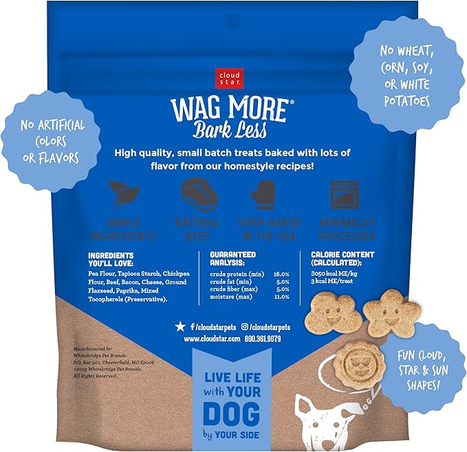 Cloud Star Wag More Bark Less Grain Free Mini Biscuits, Bite Sized Crunchy Dog Treats, 7oz Bag, Model Number: 72906
