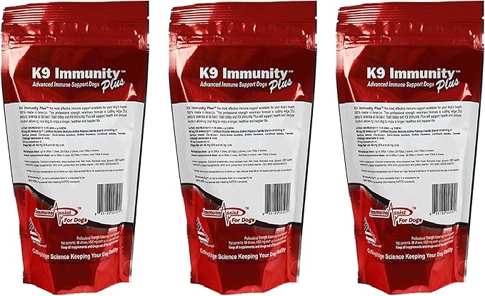 K9 Immunity Plus - Potent Immune Booster For Dogs Over 70 Pounds - Certified Organic – Mushroom Enhanced Supplement - Veterinarian Recommended Dog Health Supplement -90 Chews 3 pack