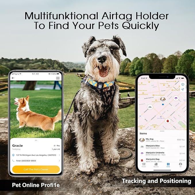 Dog Airtag Holder with QR Code Pet ID Tags,Airtag Dog Collar Holder Dog Tags Personalized Pet Online Profile for Pet Collar,Cat Dog Collar Airtag Holder Cat Dog Name Tag for Pets (Black)