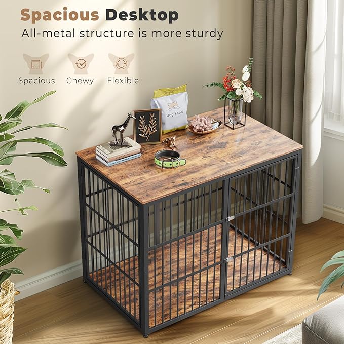 48'' Dog Crate Furniture with 3 Doors,Wooden Dog Crate End Table Heavy Duty Indoor Combination Dog Cage for Medium to Large Dogs, Multiple Units Can be Combined