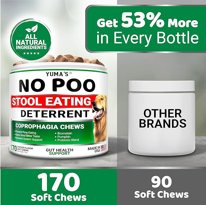 No Poo Chews for Dogs - 170 Ct - Coprophagia No Poop Eating Deterrent For Dogs - Prevent Dog from Eating Poop - Stop Eating Poop for Dogs - Forbid for Dogs Supplement - Probiotics & Digestive Enzymes