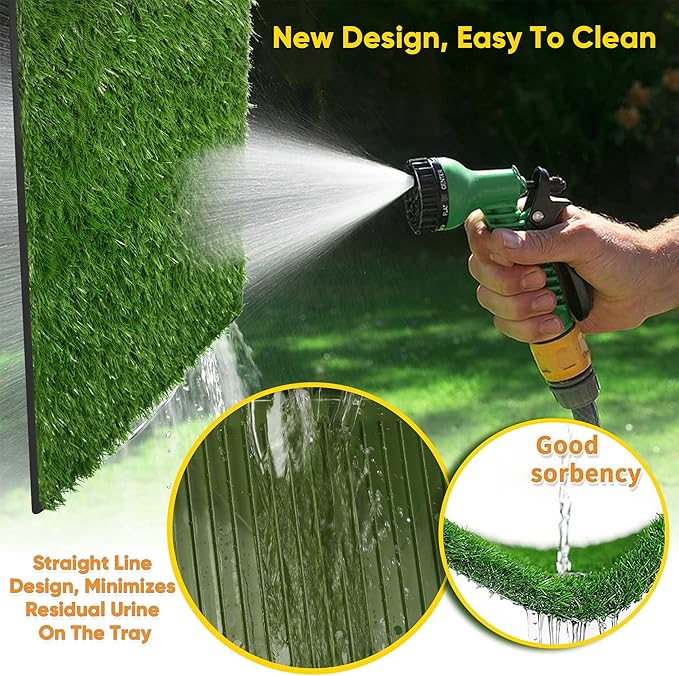 Dog Grass Pad with Tray - 2 Pack Replaceable Artificial Grass Puppy Training Pad(No Clips), Quick Absorbent Indoor Portable Potty, Washable Pee Pad for Puppy - Pet Training Solution Green