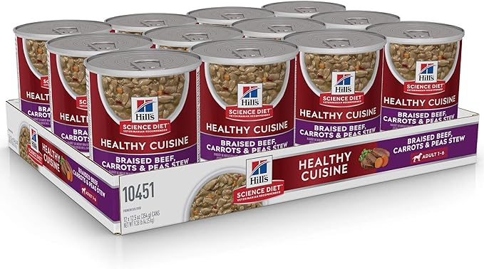 Hill's Science Diet Healthy Cuisine, Adult 1-6, Great Taste, Wet Dog Food, Braised Beef, Carrots & Peas Stew, 12.5 oz Can, Case of 12