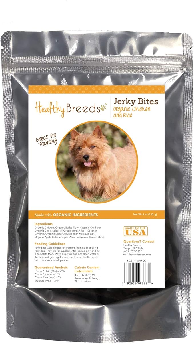 Healthy Breeds Norwich Terrier Jerky Bites Chicken & Rice Recipe Dog Treats 5 oz