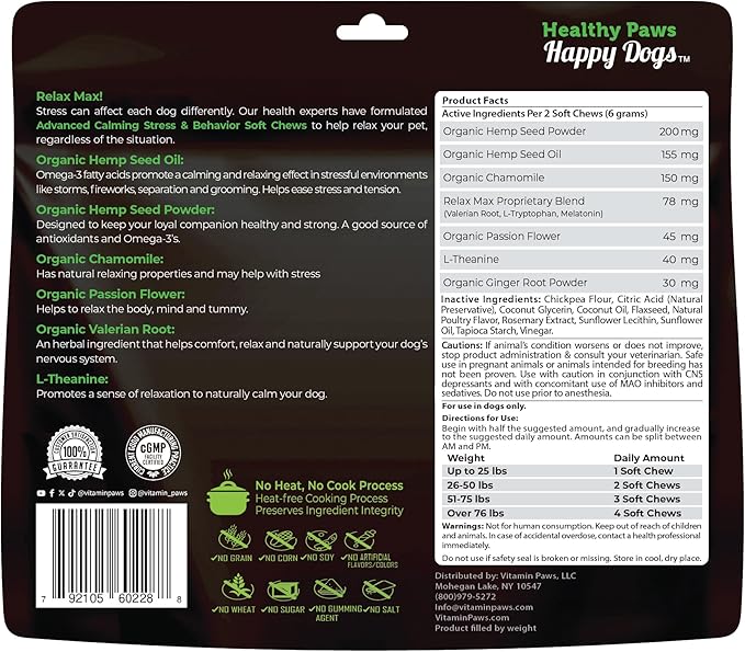 Calming Chews for Dogs | Hemp Anxiety Relief Treats | Melatonin for Dogs | Calm Relaxing Supplements for Separation Stress, Sleep, Nail Trimming, Storm, Barking, Canine Hyper Activity