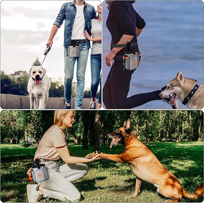 Dog Treat Pouch, Treat Pouches for Pet Training, Dog Treat Training Pouch Dog Clicker, Dog Training Treat Pouch Built-in Poop Bag Dispenser, Hands-Free Snack Dog Treat Bag