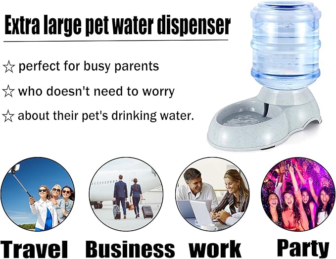 Pet Gravity Water Dispenser Large 3 Gallon 11 Liters-Thickened Durable,Dog Cat Water Bowl Dispenser Large,Automatic Replenish Pet Waterer Dispenser Station,grey