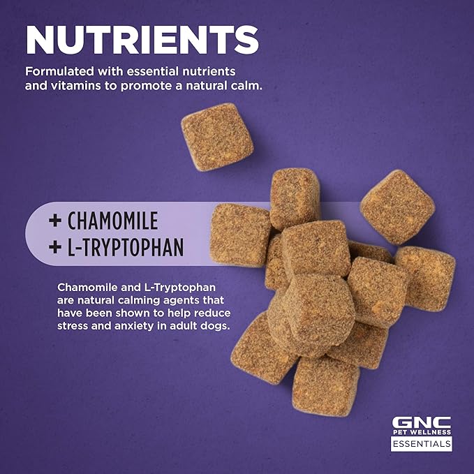 GNC for Pets Essentials Calming Soft Chew Dog Supplements | 60 Ct Bacon Flavor Dog Soft Chew Supplements for Calming and Relaxation | Adult Dog Calming Chews for Anxiety, White