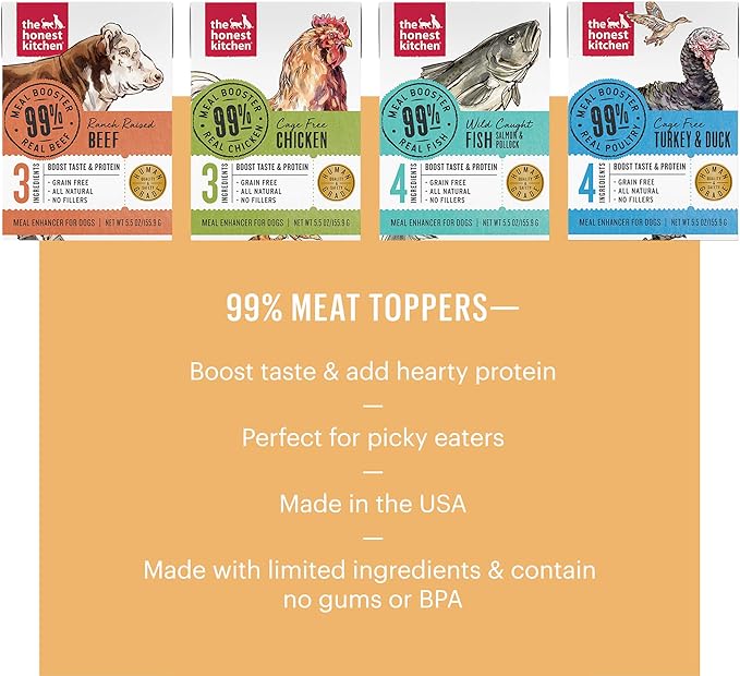 The Honest Kitchen Meal Booster: 99% Beef Dog Food Topper, 5.5 oz (Pack of 12)