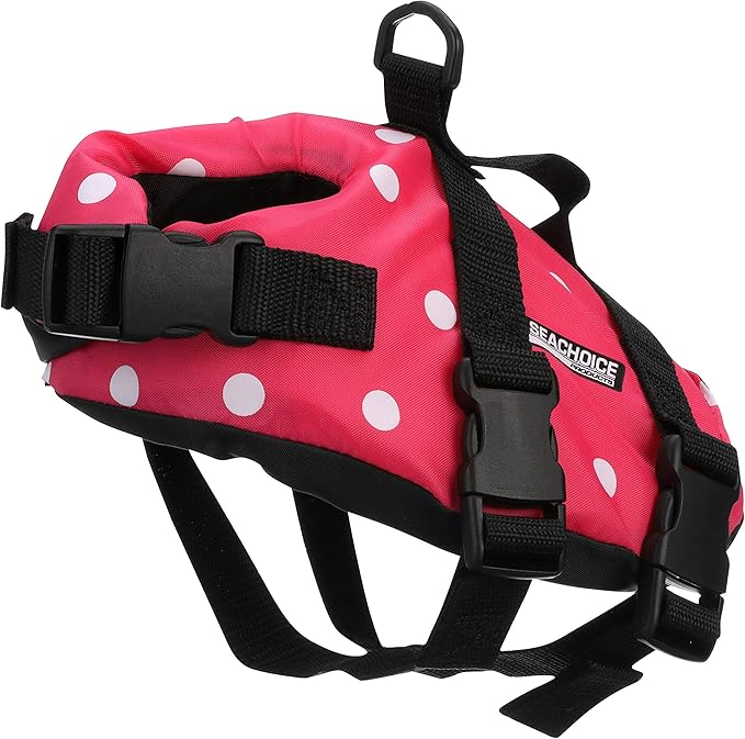 Seachoice Dog Life Vest, Adjustable Life Jacket for Dogs, w/Grab Handle, Pink Polka Dot, Size XXS, Up to 6 Lbs.