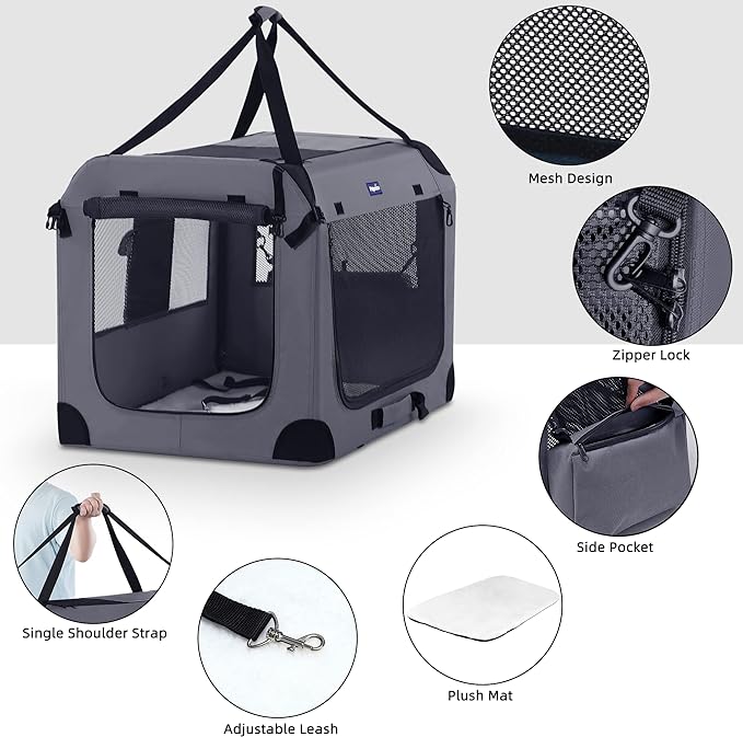 Portable Dog Crate, Collapsible Dog Travel Crate 32x23x23 with Soft Blanket Foldable Bowl and a Poop Bag with Dispenser for Medium & Large Dogs