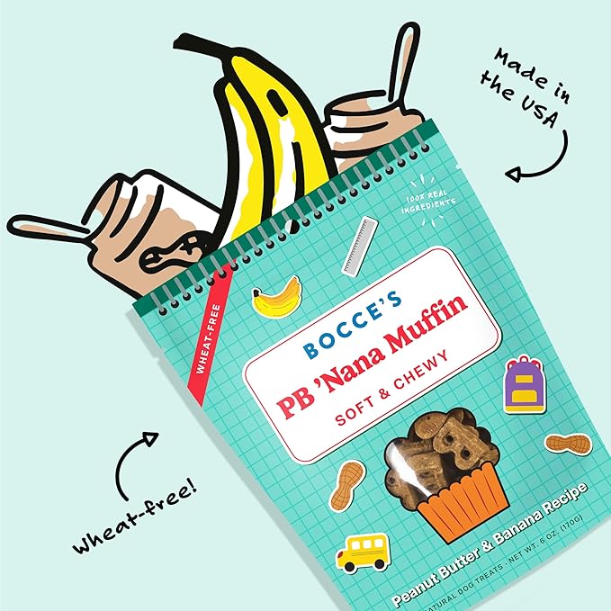 Bocce's Bakery PB 'Nana Muffin Treats for Dogs, Wheat-Free Everyday Dog Treats, Made with Real Ingredients, Baked in The USA, All-Natural Soft & Chewy Cookies, 6 oz
