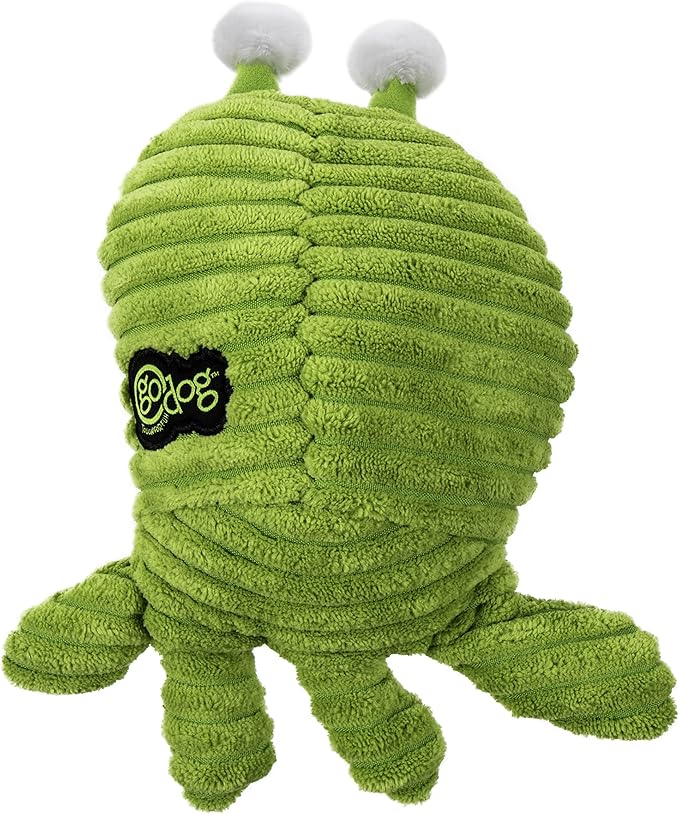 goDog PlayClean Germs Squeaky Plush Dog Toy with Odor-Eliminating Essential Oils, Chew Guard Technology - Green, Small