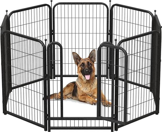 Metal Dog Playpen, 40 Inch Height 8 Panels, Ideal Dog Fence for Large/Medium/Small Dogs Indoor & Outdoor Bliss, Perfect Dog Pen for Camping, Yard, and RV | Black-Silver