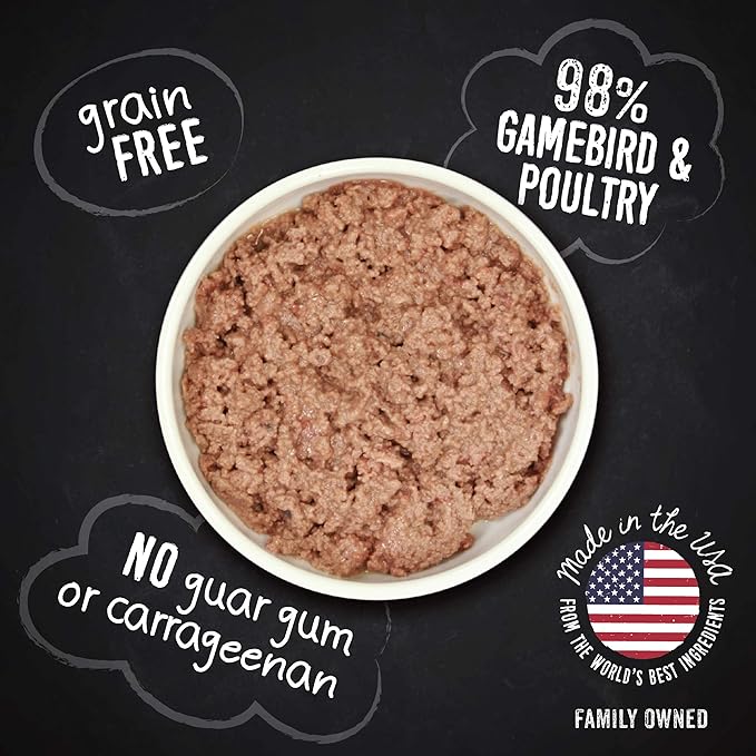Hound & Gatos Wet Dog Food, 98% Gamebird Poultry, case of 12, 13 oz cans