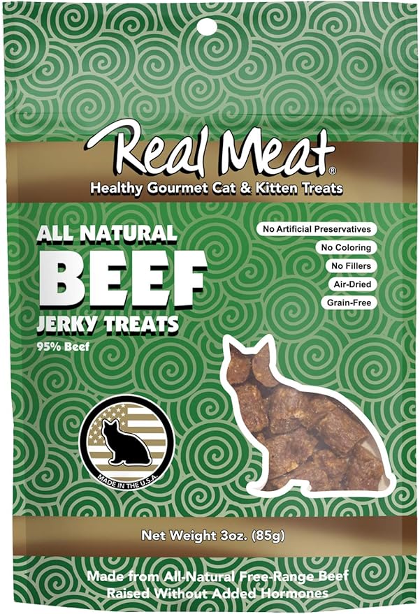 Real Meat, Air-Dried Jerky Treats, Free-Range, All-Natural Beef Cat Treats 3oz