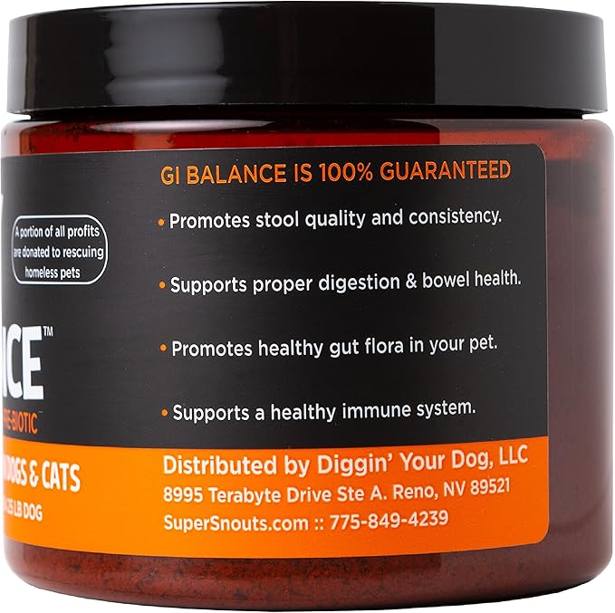 Super Snouts GI Balance Digestive Supplement for Dogs & Cats, 3.1 oz Pumpkin Powder for Dogs & Prebiotic Gut Health, Immune Support