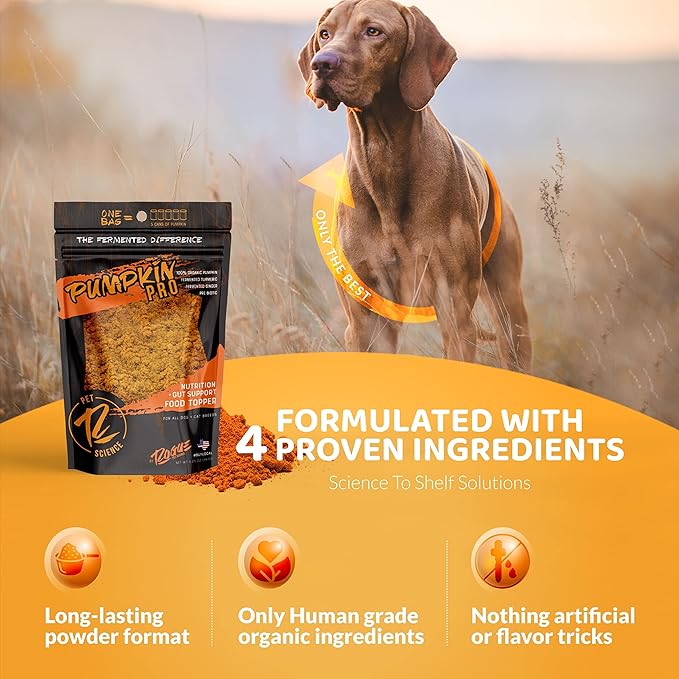 Pumpkin Pro for Dogs - Tasty Powdered Digestive Support Food Topper w/Organic Pumpkin - Supports Prebiotic Fiber Source & Nutrition - Helps Loose Stool and Gut Inflammation(5.25 oz)