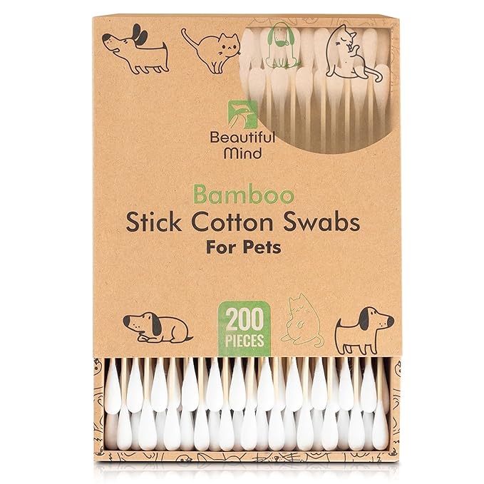 Cotton Swabs for PETS - Long 6'' Bamboo Sticks & Medium Large 0.35" Cotton Tips - Biodegradable, Eco-Friendly & Double Tipped - Pack of 200 (Drawer Box)