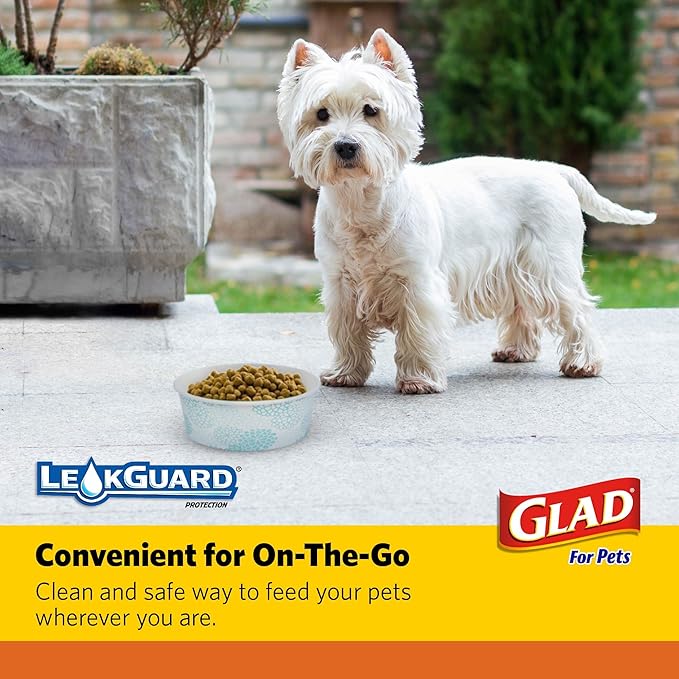 Glad for Pets Disposable Feeding Bowls | Small Dog Bowls in Teal Pattern | 1.75 Cup Feeding Size, 100 Count - Dog Bowls are Great for Dry and Wet Dog Food or Water, Teal, 25 Count (Pack of 4)