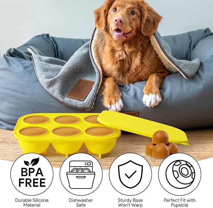 6 Cavities Dog Treat Molds with Lid Compatible with Woof Pupsicle and Power Chewer Pupsicle, Silicone Molds for Dog Frozen Treats, Reusable Tray for Making Refill Treats for Pupsicle Toy (2Pcs)