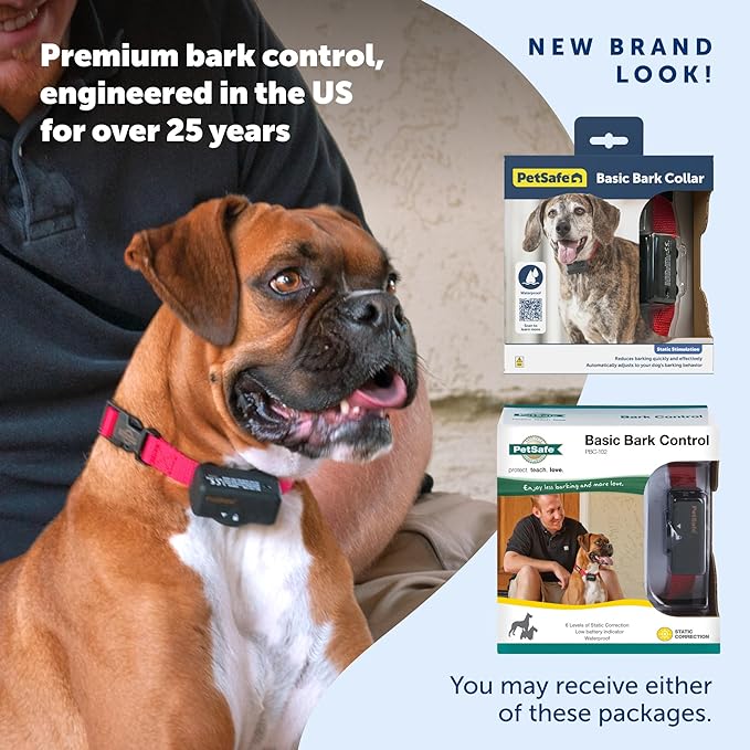 PetSafe Basic Bark Control Collar for Dogs 8 lb. and Up, Anti-Bark Training Device, Waterproof, Static Correction, Canine - Automatic Dog Training Collar to Decrease Barking, PBC-102