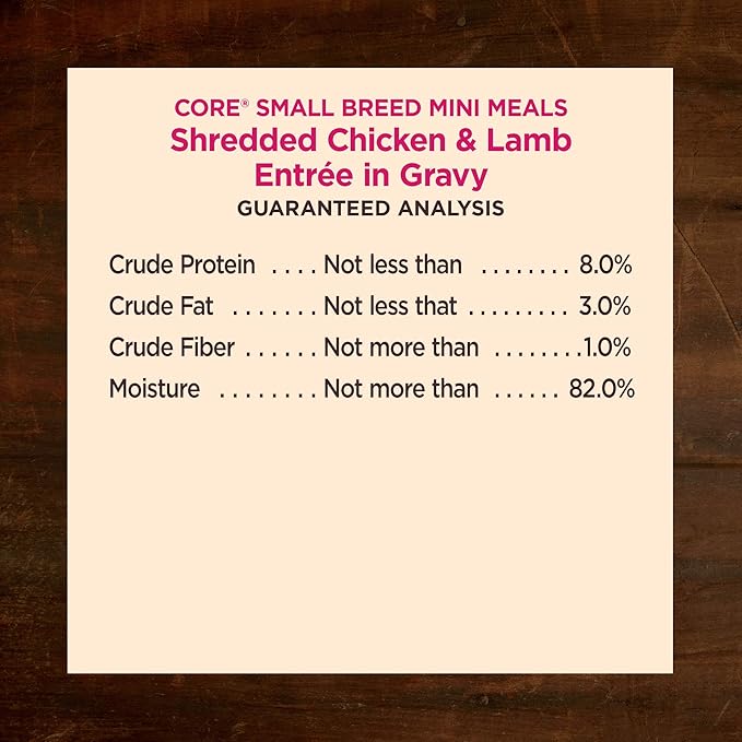Wellness CORE Natural Grain Free Small Breed Mini Meals Wet Dog Food, Shredded Chicken & Lamb Entrée in Gravy, 3-Ounce Pouch (Pack of 12)