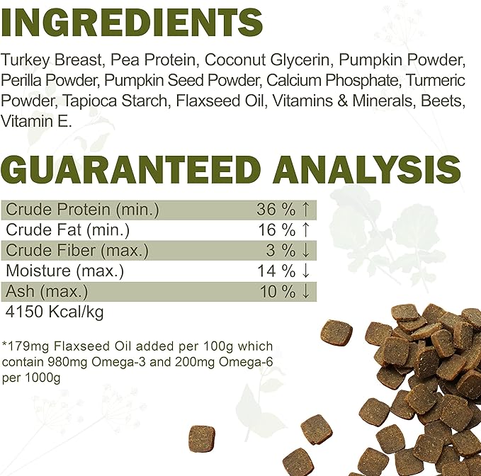 Herz Air-Dried Dog Food – U.S.A Turkey Breast Recipe, Single Pure-Meat, Grain Free, All Natural, High Protein, Limited Ingredients 3.5 oz Trial Bag