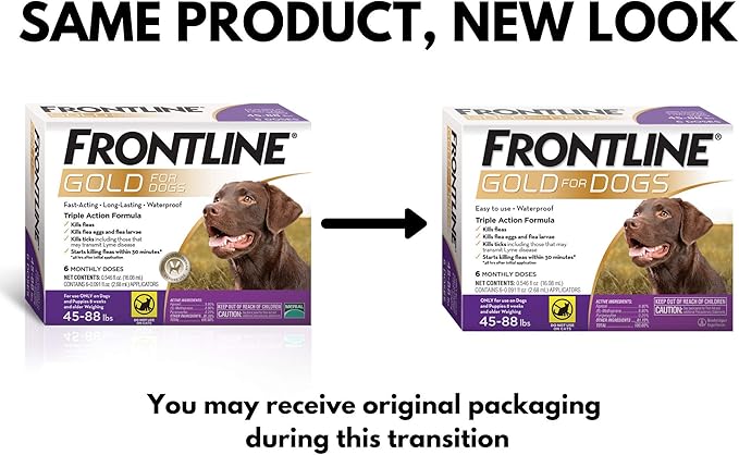 Frontline Gold Flea & Tick Treatment for Large Dogs Up to 45 to 88 lbs., Pack of 6