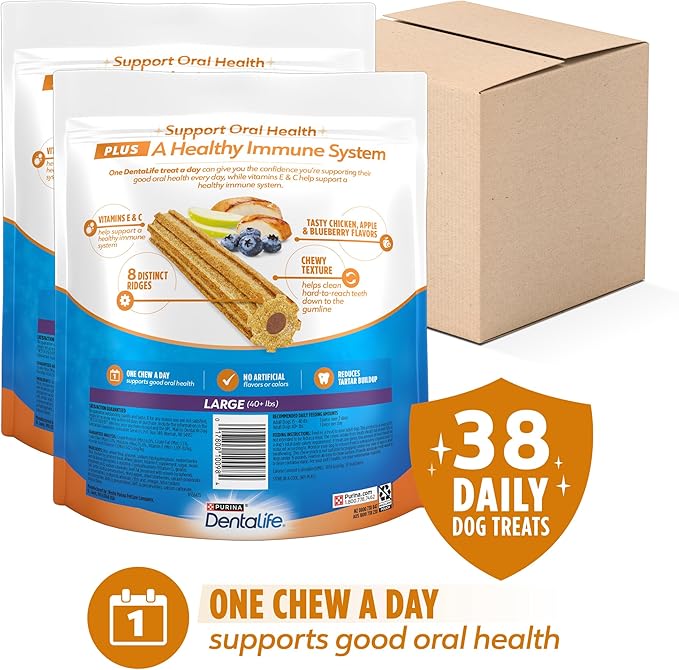 Dentalife Purina Plus Immune Support Chicken, Apple and Blueberry Flavor Large Dog Dental Chews, MP - 19 ct. Pouch