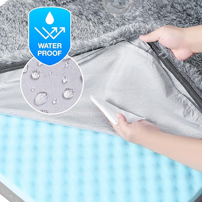 EHEYCIGA Foldable Human Dog Bed for Adult, Orthopedic Memory Foam Dog Bed for Humans, Waterproof Human Dog Bed for People, Faux Fur Human Sized Dog Bed, Grey, 72"x44"x12"
