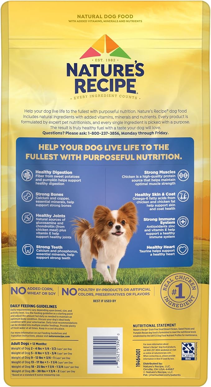 Nature′s Recipe Grain Free Small Breed Chicken, Sweet Potato & Pumpkin Recipe Dry Dog Food, 4 lb. Bag