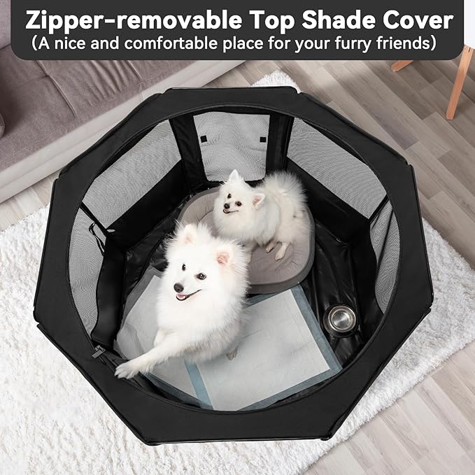 PETSFIT Dog Playpen, 45.5" Sturdy Pop Up Dog Kennel Foldable Dog Pen Indoor Outdoor Puppy Playpen for Medium Dogs Cats with Traveling Bag Zipper Sealed Removable Mesh Top Leakproof Bottom Mat Black L