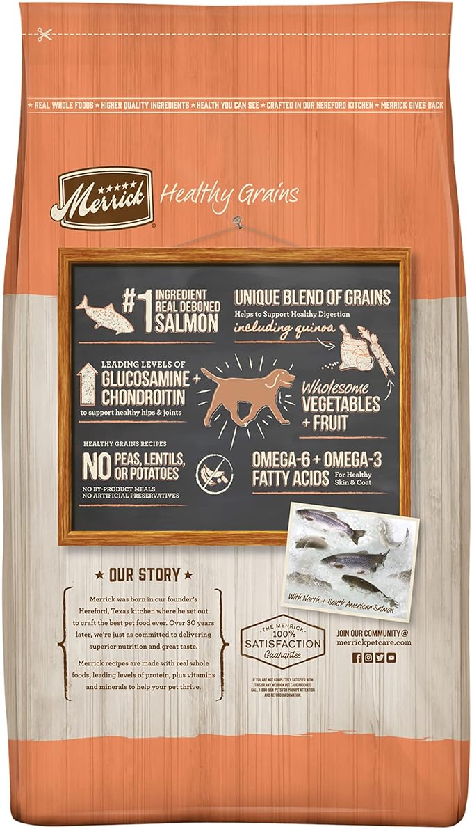 Merrick Healthy Grains Premium Adult Dry Dog Food, Wholesome And Natural Kibble With Salmon And Brown Rice - 25.0 lb. Bag