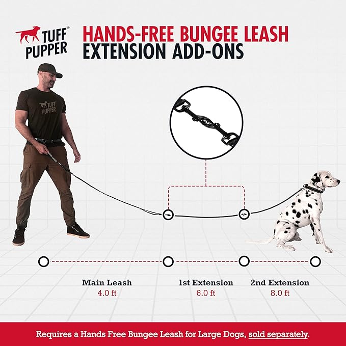 Tuff Pupper Heavy Duty Hands Free Dog Leash | One Large Dog Up to 125 lbs | Comfortable Shock Absorbing Bungee | Reflective Padded Handles | Lumbar Waist Belt 22-45" | Walking Jogging Running Leash