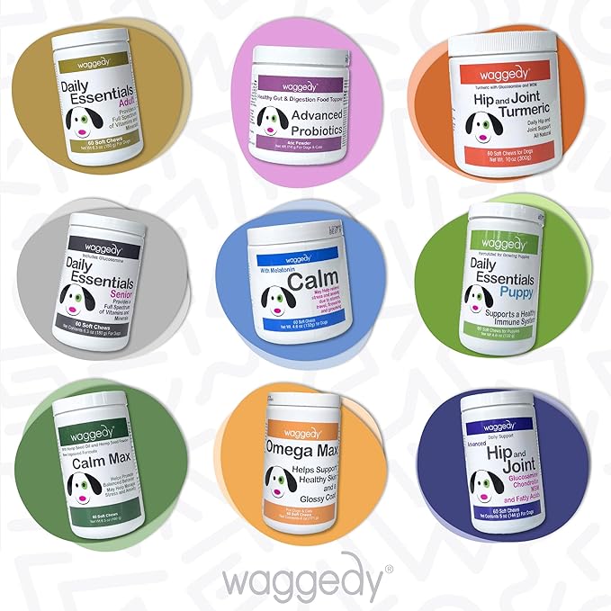 waggedy Daily Essentials Puppy — Full-Spectrum Functional Treats, Small or Large Breed Puppy Supplements — Dog Supplements & Vitamins — Puppy Essentials (60 Chews)