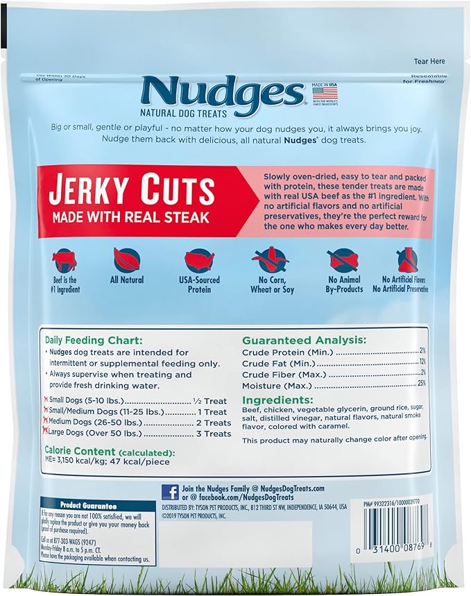Blue Buffalo Nudges Jerky Cuts Natural Dog Treats, Steak, 10oz Bag
