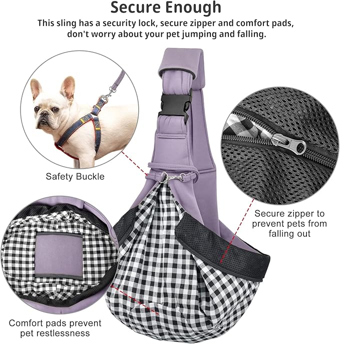 Cuby Dog and Cat Sling Carrier - Hands Free Reversible Pet Papoose Bag - Soft Pouch and Tote Design - Suitable for Puppy, Small Dogs Cats Outdoor (Purple, Adjust strap 2.0)