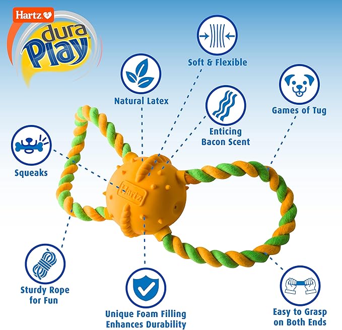 Hartz DuraPlay Bacon Scented Dog Toys, Medium/Large for All Breed Sizes