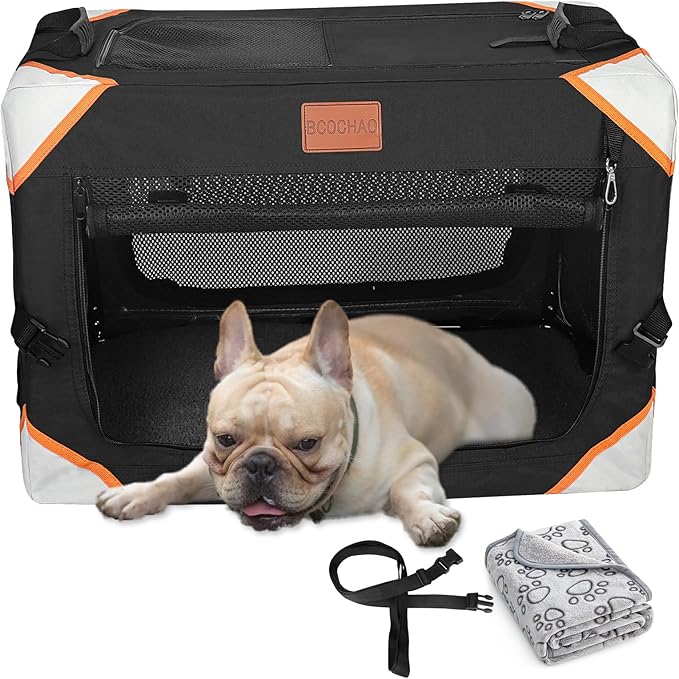 Collapsible Dog Crate-Portable Dog Crates for Small Medium Dogs,4-Door Portable Pet Travel Crate,Sturdy/Breathable/Comfortable,Indoor & Outdoor & Car Back Seat;Soft Dog Blanket