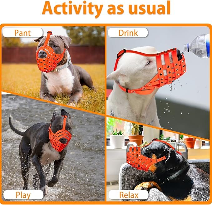 Mayerzon Pitbull Muzzle, Basket Muzzle for Medium Large Sized Dogs to Prevent Biting Scavenging Chewing, Soft Rottweiler Muzzle for Walking Training, Allow to Pant Drink, Lightweight and Sturdy