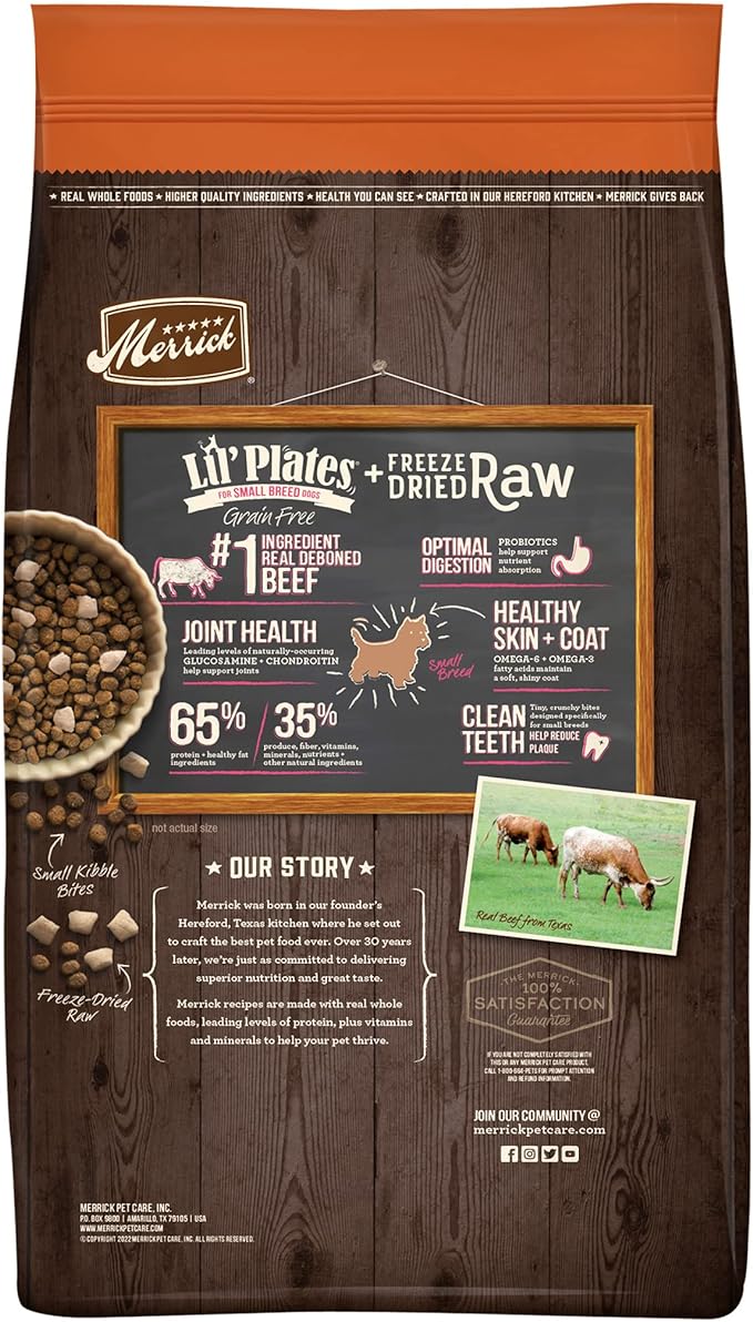 Merrick Lil’ Plates Grain Free Dry Dog Food For Small Dogs, Texas Beef And Sweet Potato Kibble With Raw Bites - 4.0 lb. Bag