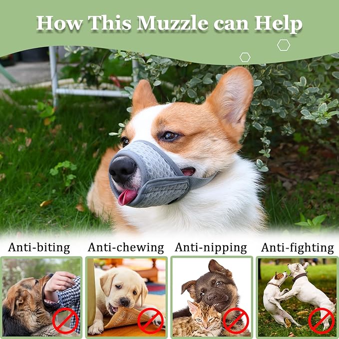 Mayerzon Dog Muzzle, Soft Mesh Muzzle for Small Medium Large Dogs Chihuahua Poodles Beagle Dachshund Corgis Labrador, Puppy Muzzle for Biting Chewing Grooming, Allows Panting Drinking