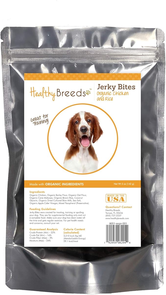 Healthy Breeds Welsh Springer Spaniel Jerky Bites Chicken & Rice Recipe Dog Treats 5 oz