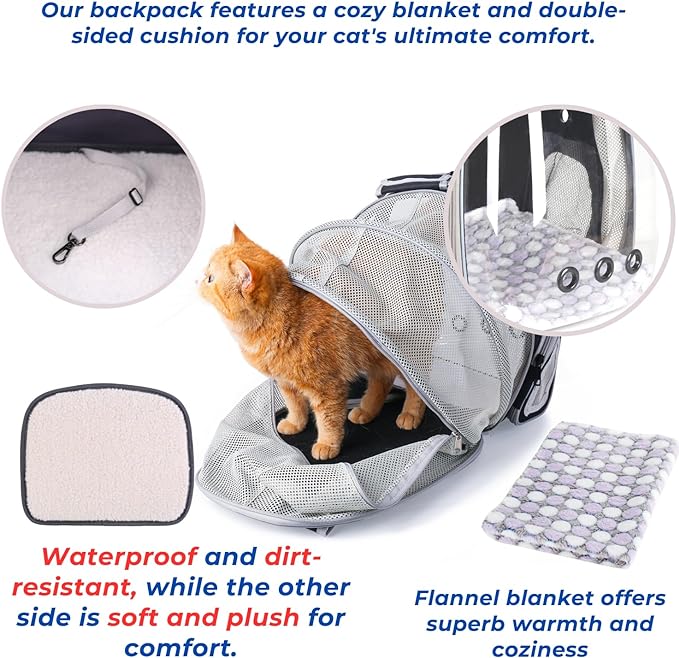 Lollimeow Bubble Expandable Cat Backpack Pet Travel Carrier for Cats and Dogs (Black-Expandable)